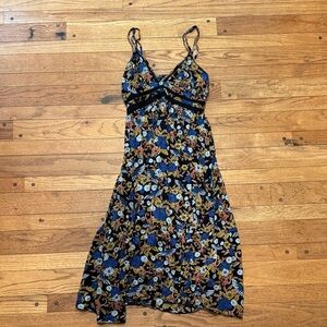 Angie Floral Print Midi Dress - Black, Blue, Yellow